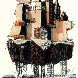 ciudad mar sea city ruina decadencia futuro ilustración art