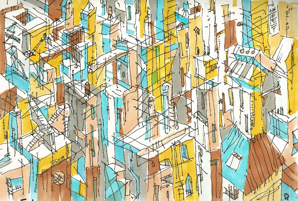 ciudad dibujo ilustración urban future distopia caos city